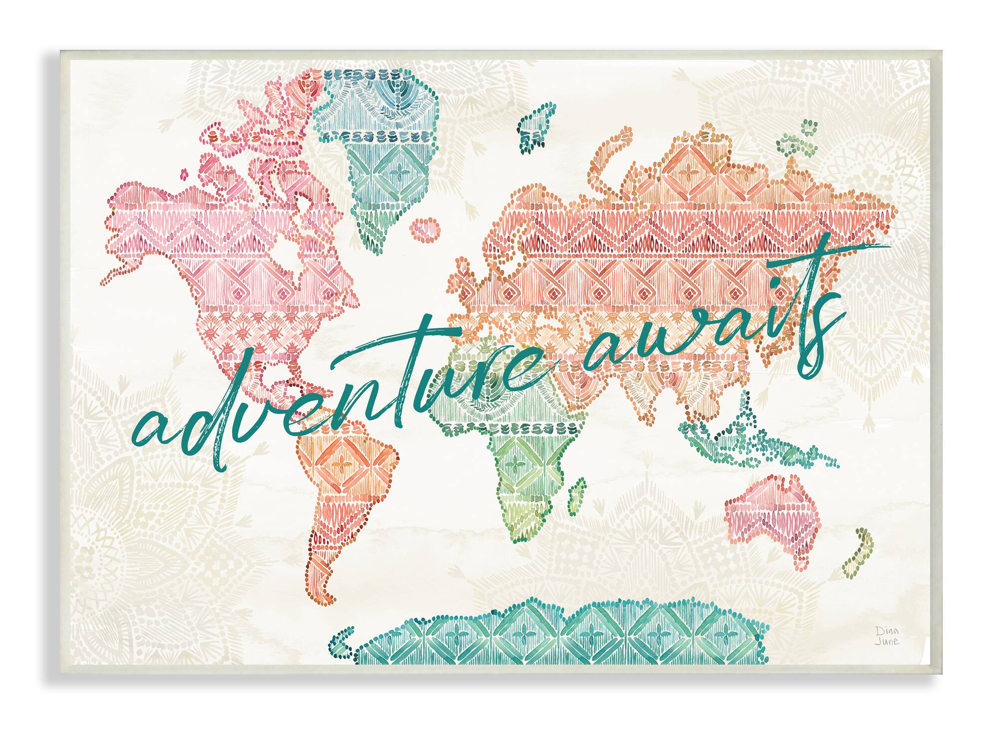 Stupell Industries Adventure Awaits Phrase Macrame Pattern World Map Wall Plaque